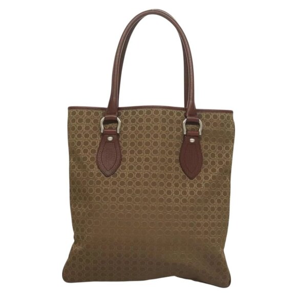 Salvatore Ferragamo Gancini Tote Bag Canvas Brown Silver Auth - Picture 1 of 16